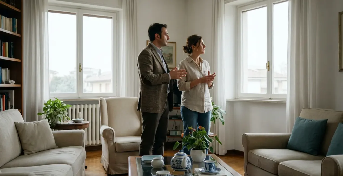 Agente immobiliare italiano durante sopralluogo appartamento con proprietaria